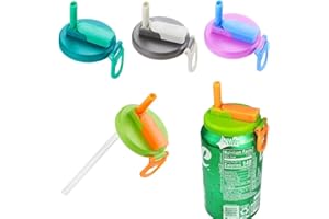4-Pack Silicone Soda Can Lids with Straws – Reusable Drink Covers for Canned Beverages, Beer, Seltzer & Juice Bottles