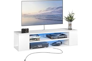 HIDODO Floating TV Stand Shelf Wall Mounted Media Console, Floating Entertainment Center TV Stand Under TV Shelf with Storage for Home, White