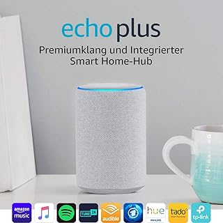 Echo Plus (2. Gen.), mit Premiumklang und integriertem Smart Home-Hub, Sandstein Stoff
