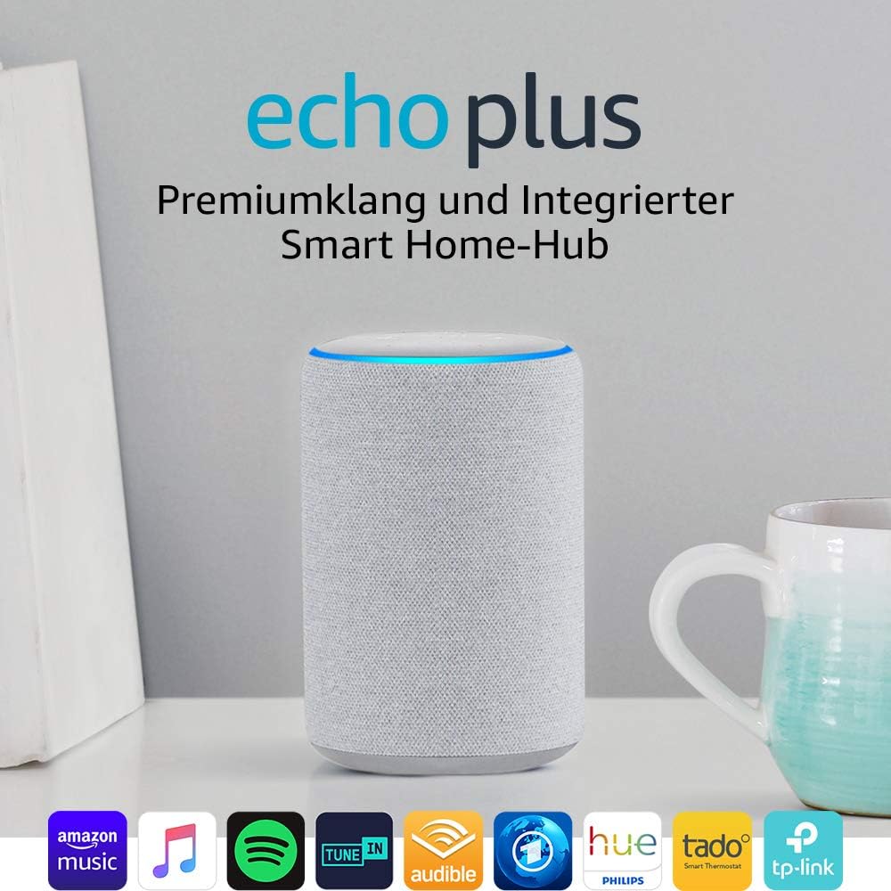 Echo Plus (2. Gen.), mit Premiumklang und integriertem Smart Home-Hub, Sandstein Stoff