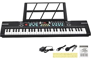 24HOCL 61 Keys Keyboard Piano, Kids Piano Keyboard with UL Adapter, Stand, Built-In Speaker, Mic, Portable Electronic Keyboard for Boys, Girls, Beginners Birthday Holidays Best Gifts