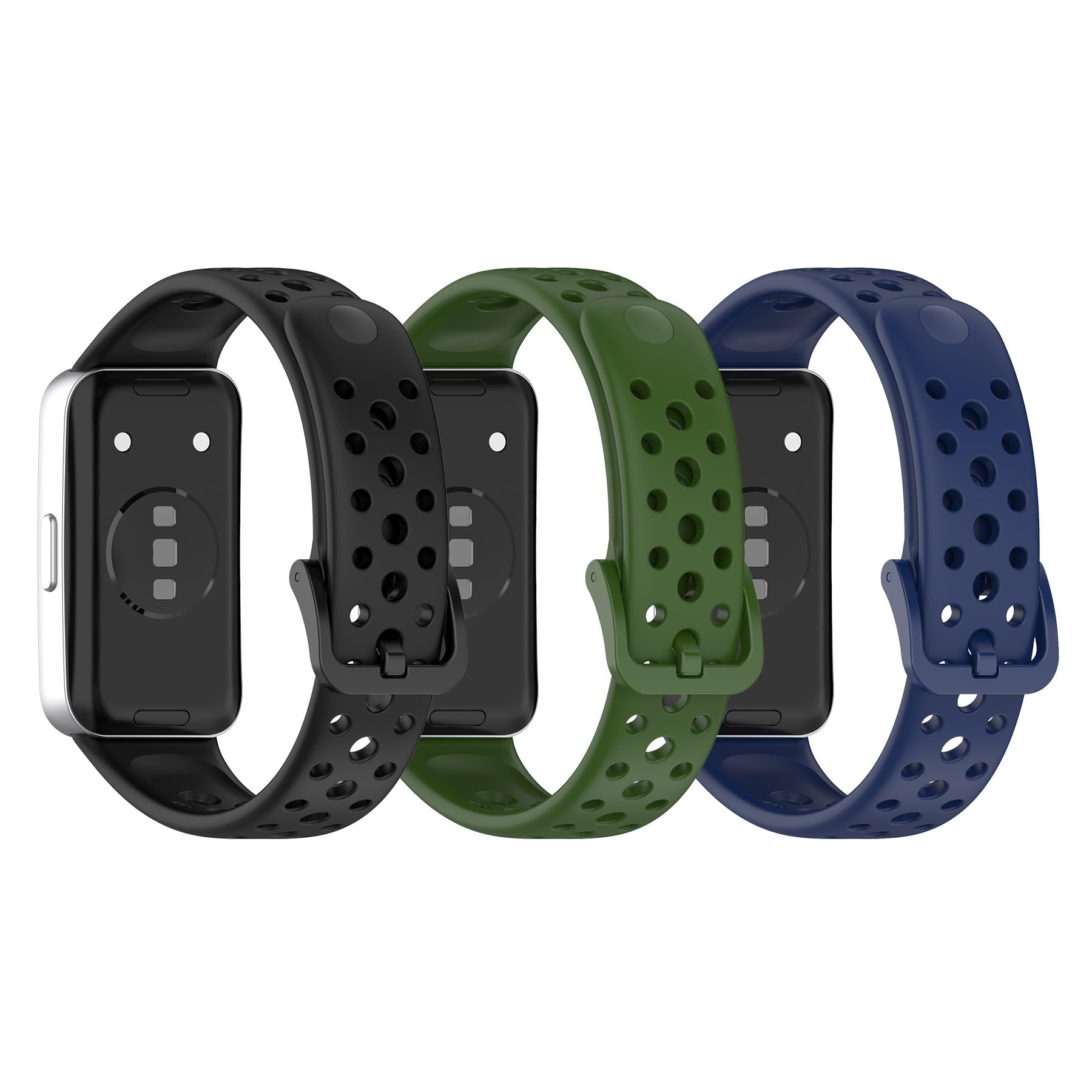 Xisair 2 Pieces Watchbands Compatible with Huawei Band 9 and Huawei Band 8 Silicone Bands, Sports Straps, Round Hole Breathable Replacement Watchbands for Men and Women