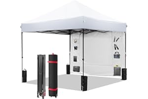10x10 Pop Up Canopy-Instant Outdoor Tent with Roller Bag,4 Sand Bags&1 Sidewalls for Instant Tents,Waterproof Top Cover for Garden Patio Camping,White by DNKMOR