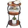 Vintage Small Round Side Table, 3-Tier Slim Waist Circular End Table with Storage Shelf, Compact Tea Sofa Table, Round Corner Coffee Table Nightstand for Living Room Bedroom Small Spaces,Rustic Brown