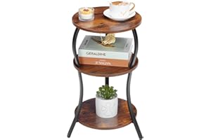 YEAKOO Vintage Small Round Side Table, 3-Tier Slim Waist Circular End Table with Storage Shelf, Compact Tea Sofa Table, Round Corner Coffee Table Nightstand for Living Room Bedroom Small Spaces,Rustic Brown