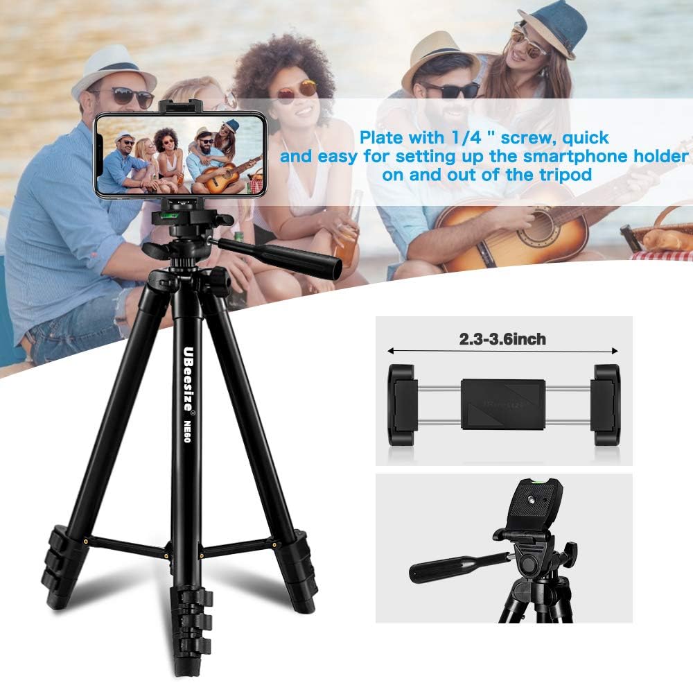 UBeesize 60” Phone Tripod with Carry Bag & Cell Phone Mount Holder for Live Streaming, Extendable Travel Lightweight Tripod Stand with Smartphone Bluetooth Remote, Compatible with iOS/Android: Camera & Photo