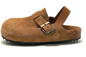 Flyswiso Toddler Clogs Kids Clogs Boys Girls Suede Leather Clogs Mules Toddler Slides Slip-on House Slippers for Indoor Outdoor