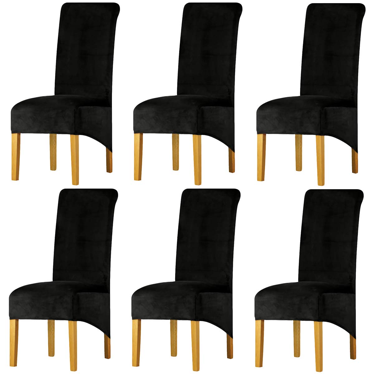 LANSHENG Velvet Dining Chair Covers, Stretch High Back Chair Seat Protector Slipcovers, Washable Removable Kitchen Chair Covers for Dining Room (Black, Set of 6)