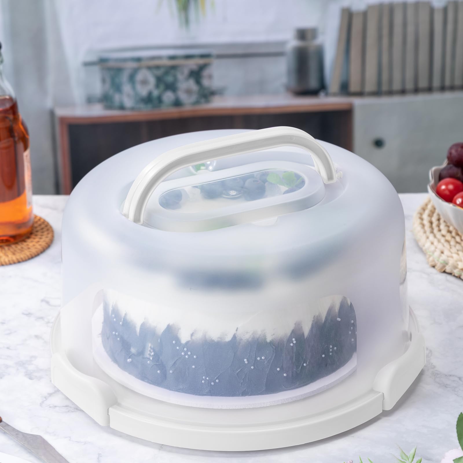 Photo 1 of SETLUX 10in Plastic Cake Carrier with Handle, Round Cake Holder with Lid Pink Cake Container for 6in/8in/10in Cake(white)
