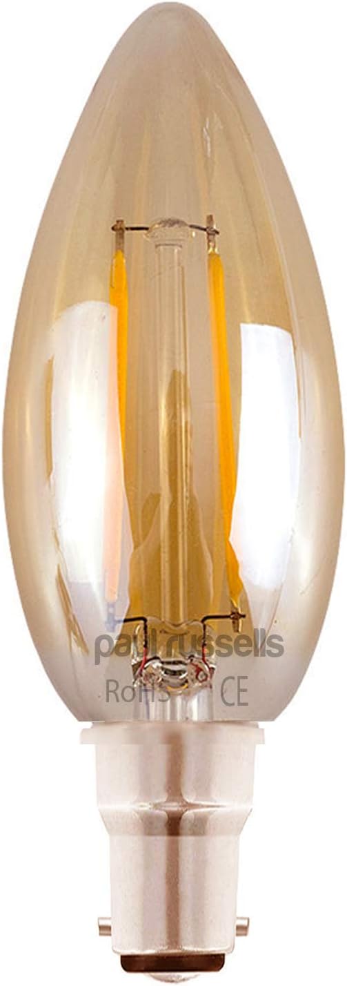 paul russells LED Candle Filament Light, 4.5W 35W Equivalent Replacement, 400LM Lumens, 2200K Extra Warm White