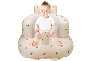 CACSPS Inflatable Baby Seat for Babies 3 Months & Up,Baby Support Seat Summer Toddler Chair for Sitting Up,Baby Chair Floor Seater with Built in Air Pump (Olive Blossom)