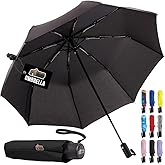 GORILLA GRIP Strong Windproof Stick Compact Umbrella for Rain, One-Click Automatic Open and Close, Durable Quick Dry Waterproof Material, Lightweight and Portable, Travel Size Fits Backpack, Black