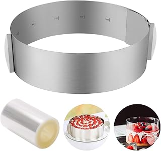 ZITFRI Tortenring Ø16-30cm Backrahmen Rund Tortenring Verstellbar Kuchenring Edelstahl 8,5cm Hoch Tortenring mit klemmhebel, perfekt für Schichttorten, mit 1 Rollen Tortenrandfolie