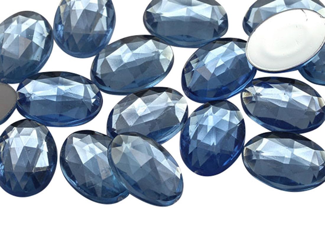 Allstarco 14x10mm Blue Sapphire Lite .LS Flat Back Oval Acrylic Rhinestones Tiny Face Gems Body Jewels Card Making Embelishments - 45 Pieces โ image 1