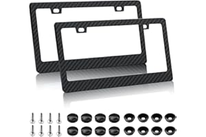 EWBN Carbon Fiber License Plate Frame,2 Pack Black License Plate Frames with Screws & Caps,Classic Carbon Fiber Design Car Black License Plate Holders Fits All Standard US Plates