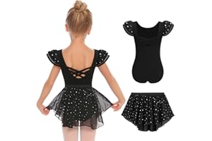 Zaclotre Girls Ballet Leotards with Removable High Low Skirt Toddler Ruffle Sleeve Hollow Back Dance Outfit Combo