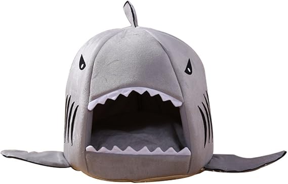 1ps Niche Maison En Forme Requin Lits Chaud Pour Chiot Chat Gris L Amazon Fr Animalerie