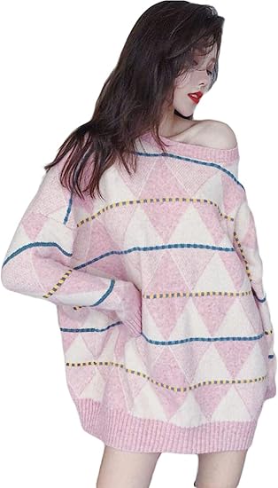 Amazon Mlbossニット セーター レディース ゆったり 切り替え プルオーバーセーター 韓国ファッション ピンク セーター オーバーサイズ 可愛い ピンク セーター 通販