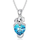 Lvoryance Dog Necklace for Women 925 Sterling Silver Dog Holding Crystal Pendant Necklace for Gifts