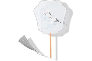 YUELAI Chinese Fan Embroidery Hand Circular Fan, China Ancient Dance Translucent Silk Round Fan (Gray Flying Crane)