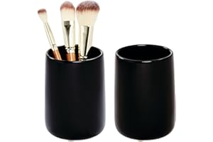 InterDesign iDesign Ceramic Bathroom Tumbler for Countertop or Vanity Storage-Set of 2-Matte Black