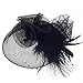 Navifoce Fashion Women's Flower Feather Mesh Net Fascinator Beaded Cocktail Headwear with Hair Clip and Brooch (Black)