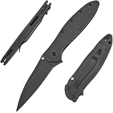 Assisted Opening Folding Knife, 8C13MoV Blade &amp; 420 Steel Handle with Reversible Pocketclip, Stonewashed Finish, Frame Lock, Lightweight Outdoor Hunting Camping EDC Tools (Blackwashed Handle)