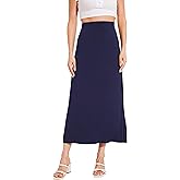 GYS Bamboo Viscose Skirts for Women Midi Length Flowy High Waisted Summer Knit Long Skirts with Slit