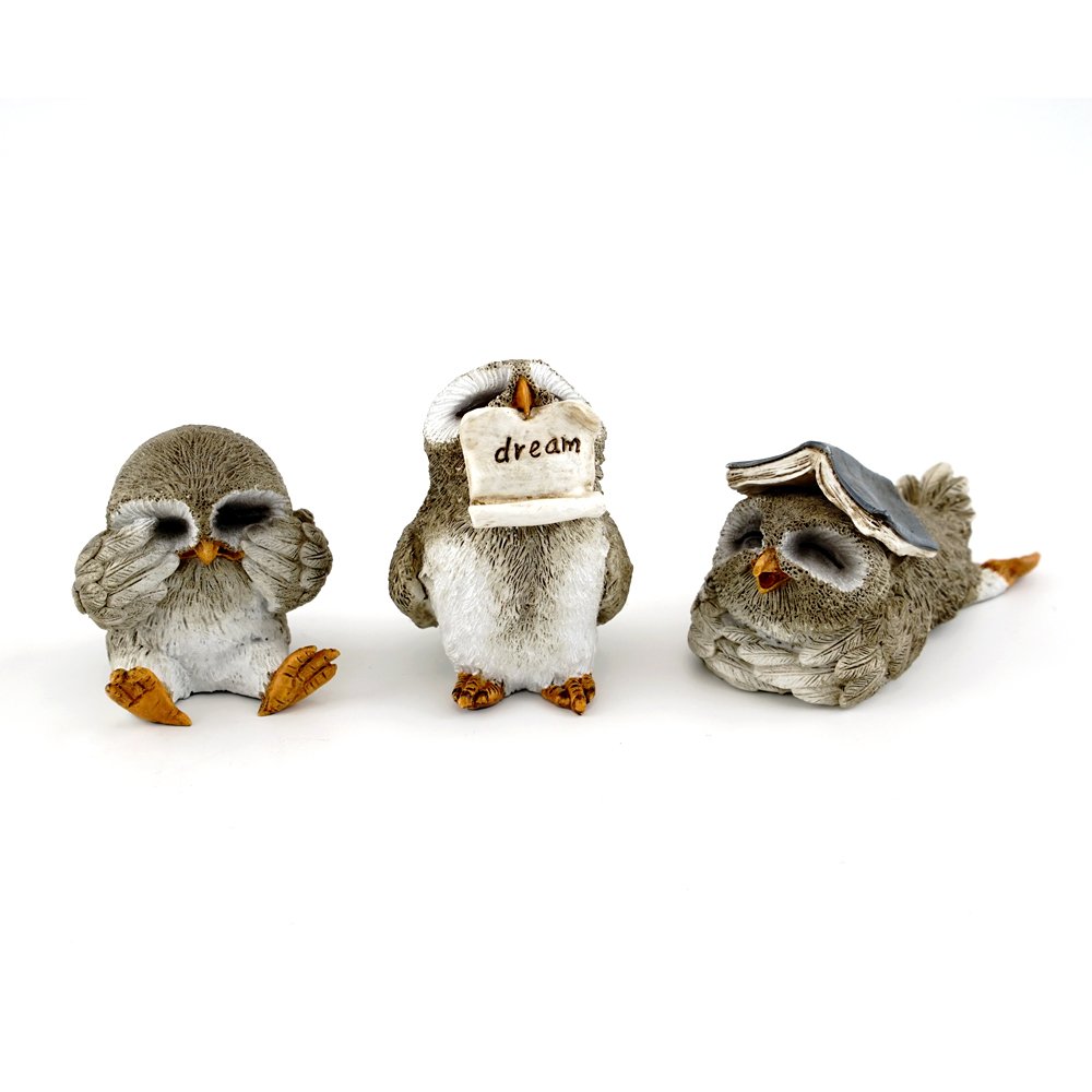 Top Collection Miniature Fairy Garden & Terrarium Cute Little Owls Statue (Set of 3), Small