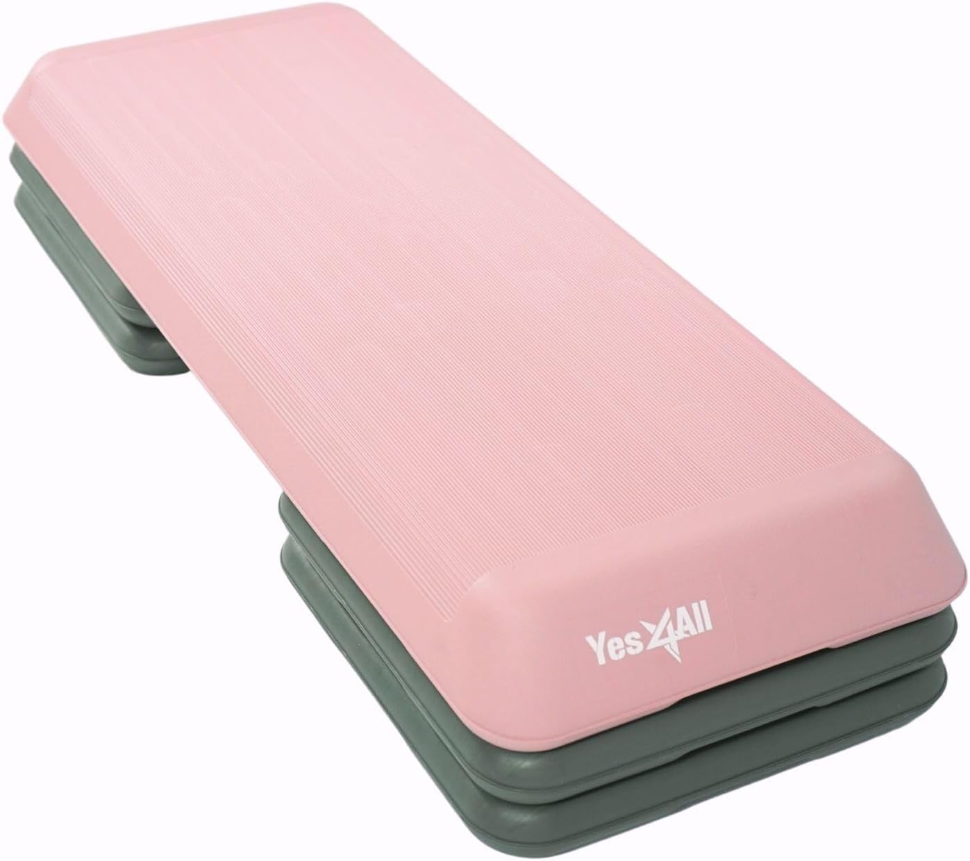 Yes4All Adjustable Workout Aerobic Exercise Step Platform Health Club Size with 4 Adjustable Risers Included and Greater Risers Options - Pink Grey Image