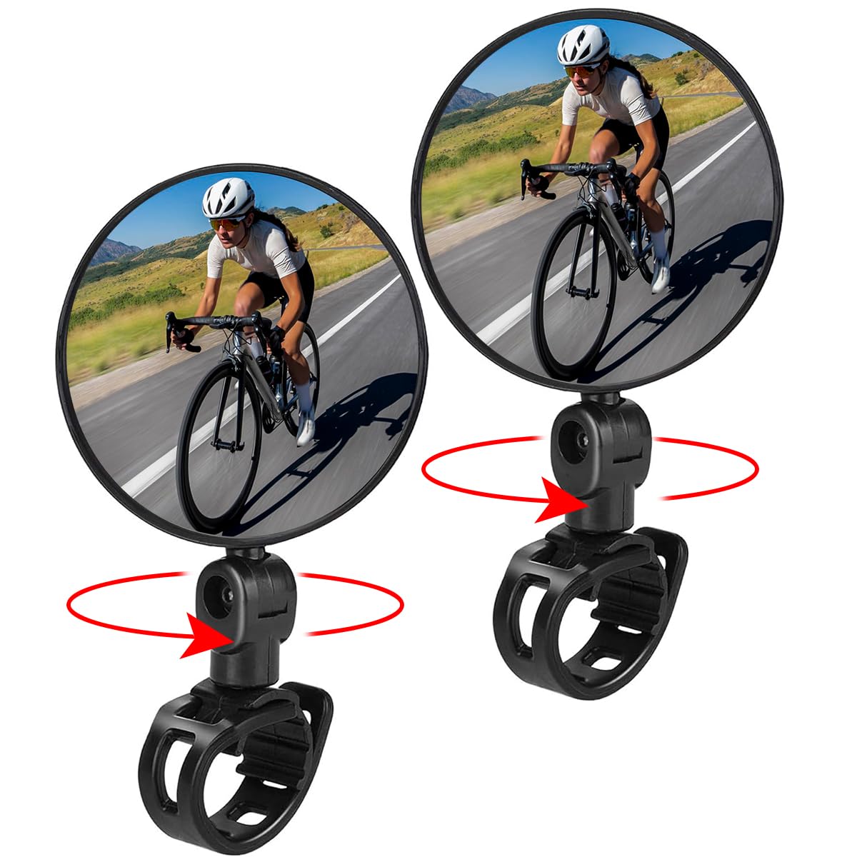 Garegce Bike Mirror, 2pcs Bicycle Rear View Mirrors 360°Adjustable HD Glass Convex Lens bike side mirror for Mountain Road Bike Scooter Electric Bikes - Style 1 - Black