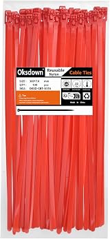 Oksdown Red Cable Ties 100 Pack 300mm x 7.6mm Heavy Duty Nylon view 2