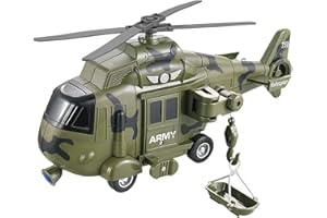 OCCAFY Military Helicopter Toy with Lights and Sound Sirens,Friction Powered Boys Army Toys,Rescue Vehicles Toys for Kids Aged 3 and Up,Best Toddler Kids Boys Gifts