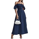 Women's Summer Puff Sleeve Floral Split Maxi Dress Flowy A Line Casual Beach Long Dresses 2025