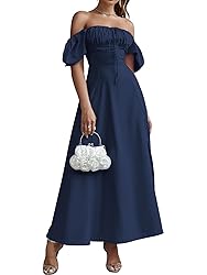 KUTUMAI Women's Summer Off Shoulder Maxi Dress Puff