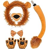Thyrhntr Lion Costume Adult Halloween Cowardly Costumes Ears Headband Tail Nose Bowtie Gloves Cosplay 6PCS (Lion)