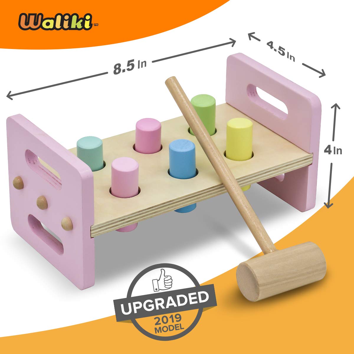 WALIKI Deluxe Wooden Toy Bundle for Girls | Pastel Pounding Bench, Shape Sorter Box & Rainbow Stacker | Montessori Toys for Toddlers & Preschoolers | Ages 2-5 | Educational Gift