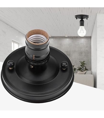 E27 Adjustable Ceiling Lamp Holder – 180° Rotatable Wall/Ceiling Mount, Ceramic & Iron Construction (Black, 1-Pack)