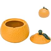 Funstreet Resin Ashtray with Lid Cute Orange Shaped Resin Decor for Home | Covered 3.94-Inch Novelty Ashtray Helps Hold Loose Ash for Desks, Patios and Offices; Orange Fruit Decor for Smokers