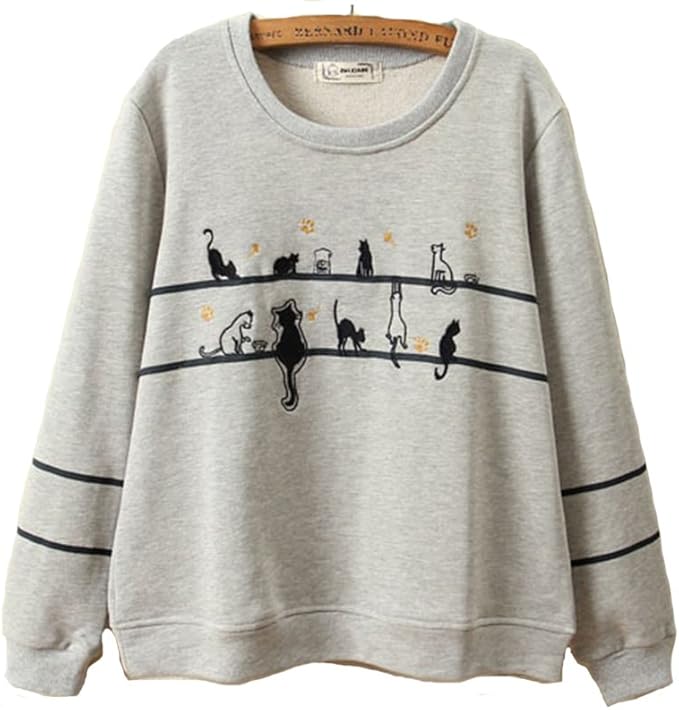 Amazon モリマート Morimart 森ガール パーカー ネコ 刺繍 かわいい レディース プルオーバー スウェット グレー ホワイト トレーナー パーカー 通販