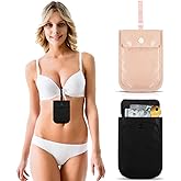 2 Pieces Travel Bra Wallet for Women Hidden Bra Wallet Pickpocket Proof Under Clothes Money Belt Pouch Secret for Passport Money Valuables(4 x 5.4 Inch,Black, Pink)