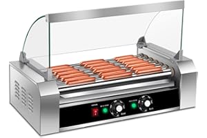 Giantex Hot Dog Roller Machine, 7 Non-stick Rollers 18 Hot Dog Sausage Grill Cooker Machine with Removable Stainless Steel Dr