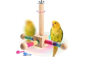 Kyouki Bird Perch Toy Parakeets Toy for Small & Medium Parrots - 360° Spinning Stand for Conures, Cockatiels, Lovebirds,Quakers | Colorful Sisal Rope Spinning Toy (Colorful, Medium Size)
