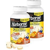 Airborne 1000mg Vitamin C + Zinc Immune Support Supplement Chewable Tablets, Citrus Flavor with Powerful Antioxidants Vitamins A C & E, 116 Chewable Tablets (2 Pack)