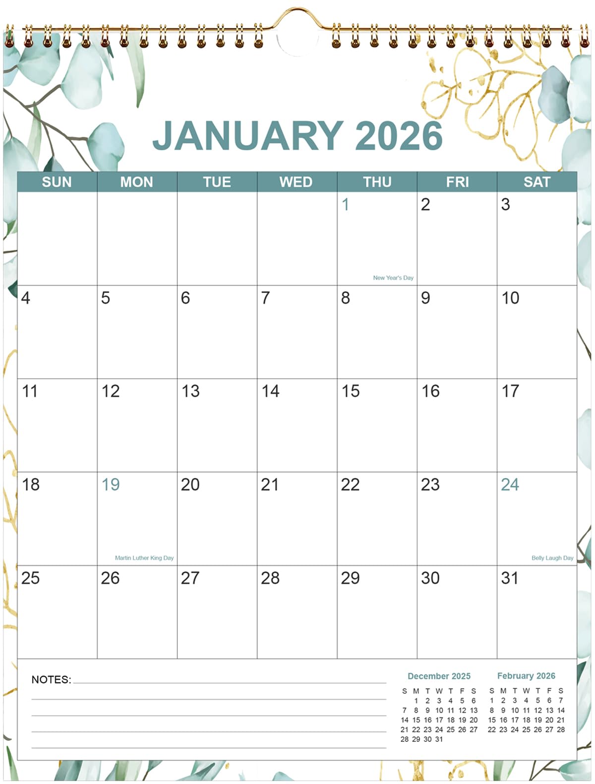 Photo 1 of 2026 Calendar - Calendar 2026 from January 2026 - December 2026, 12 Months Calendar/Planner with Thick Paper, 12" x 14.5", Vertical, Leaf
