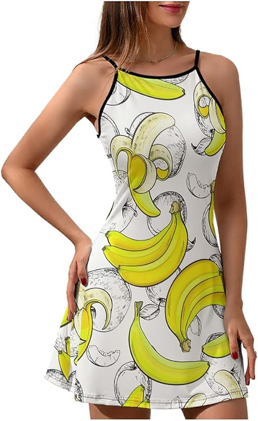 Summer Bananas and Fruits Suspender Dress Spaghetti Strap Adjustable