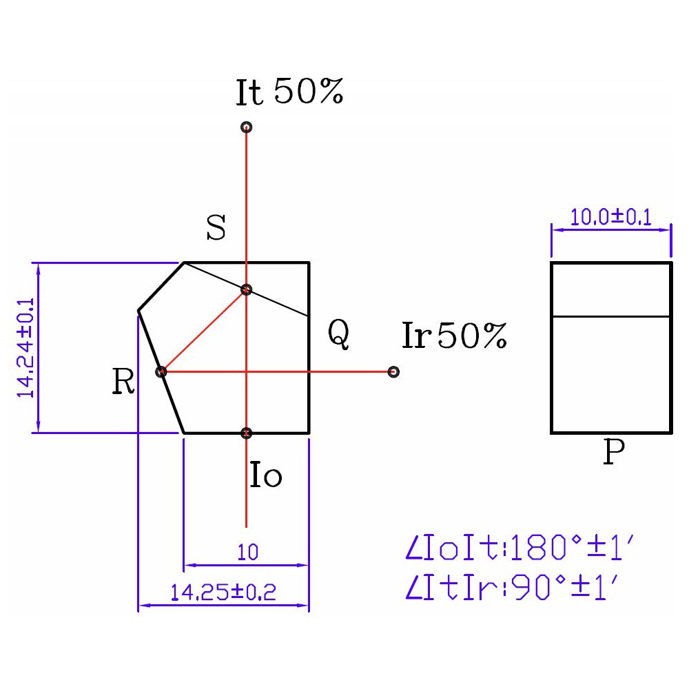 Prism Lens PL1460 - Beam Splitter Penta Prism (1'), 1 PCS - Optical Component, Optics and Crystal, Science Classroom Optics Kits, Optics Lens