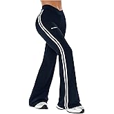 RoseSeek Women's Striped Side Bell Bottoms Cross Waist Flare Leggings Yoga Pants