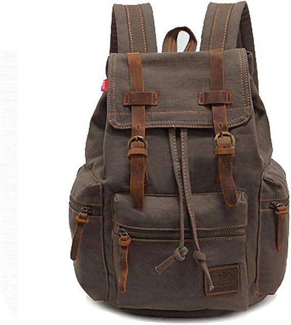 Amazon 新しいファッションメンズバックパックレトロキャンバスバックパックスクールバッグ男性旅行バッグ大容量旅行ラップトップバックパックスクールバッグ Army Green Running Sun 登山リュック ザック