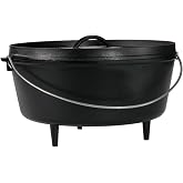 Lodge Pre-Seasoned Cast Iron Deep Camp Dutch Oven with Lid, 10 Quart | Dual Handles &amp; Steel Handle with Strong Lid for Heavy-Duty Camping Cookware, Outdoor Use &amp; Campfire Cooking